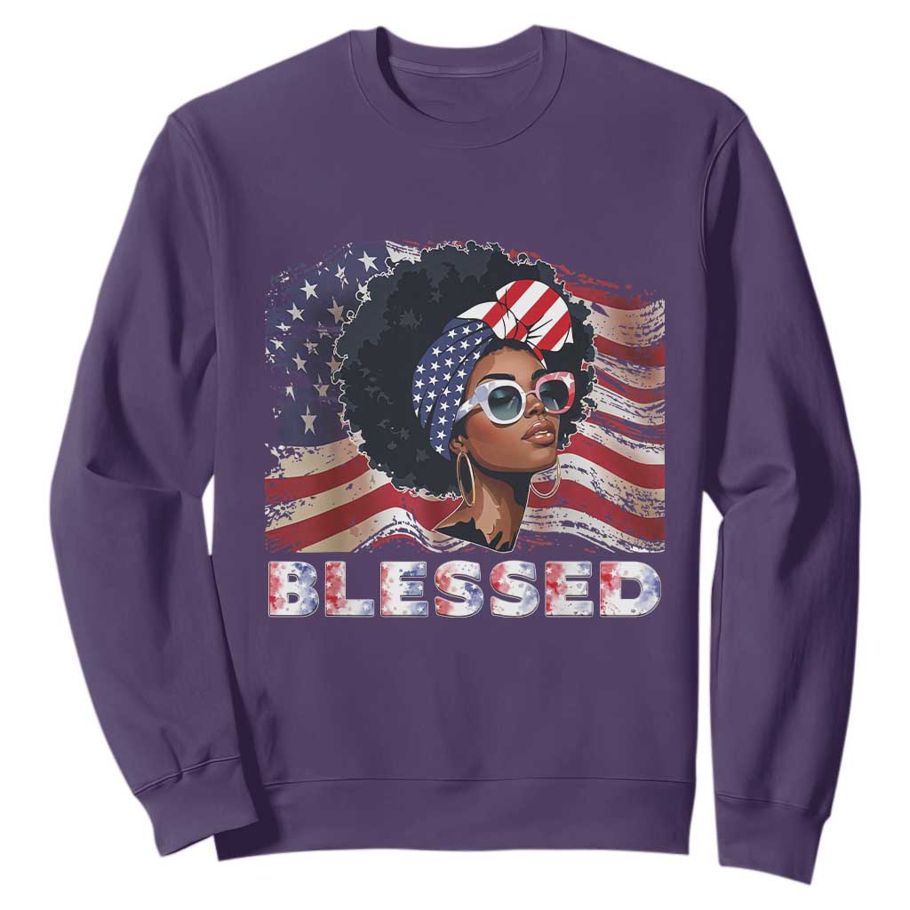 Blessed Black Queen Afro American Flag Sweatshirt Patriotic Juneteenth 4th of July