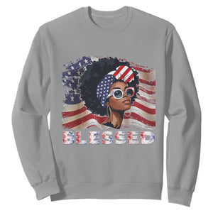 Blessed Black Queen Afro American Flag Sweatshirt Patriotic Juneteenth 4th of July