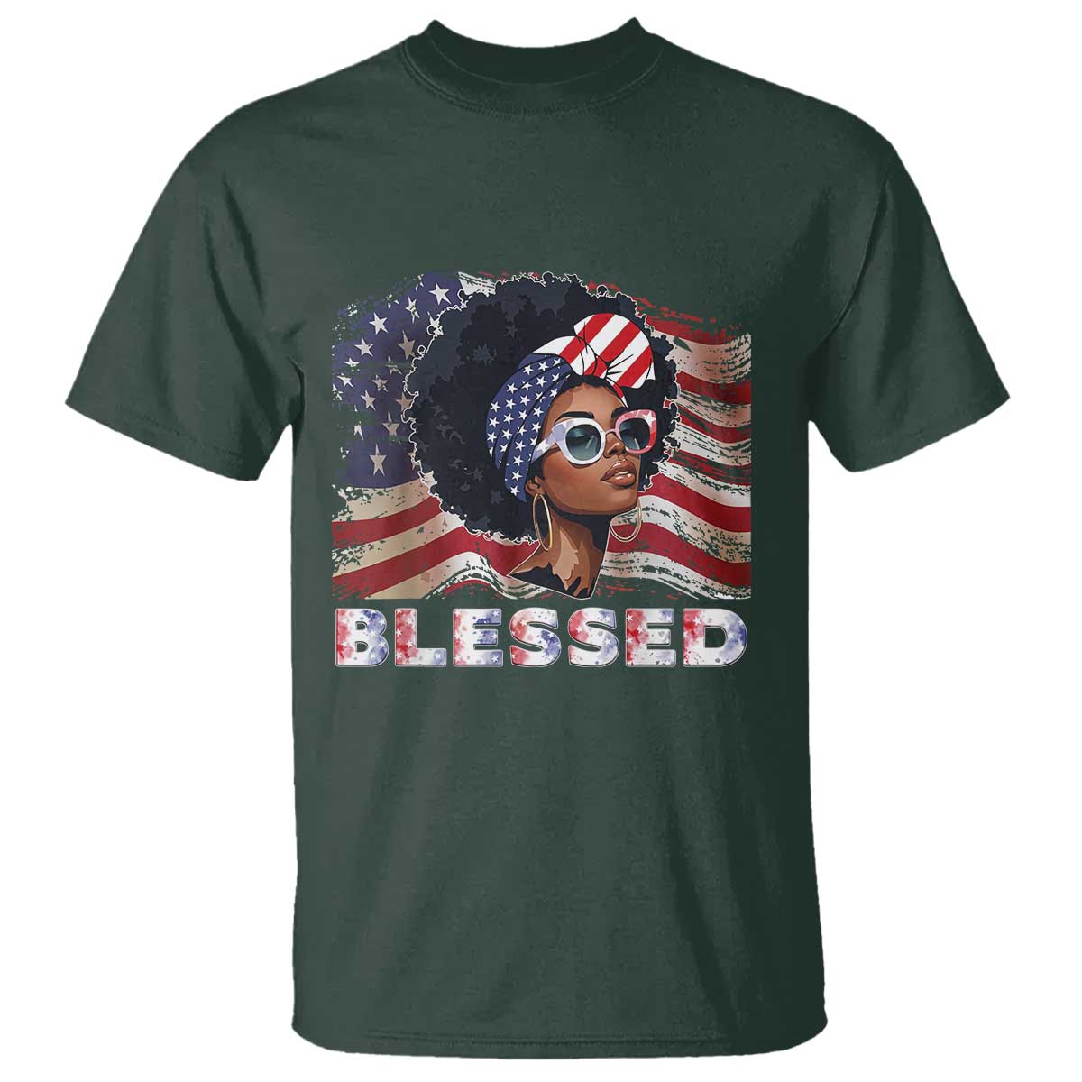Blessed Black Queen Afro American Flag T Shirt Patriotic Juneteenth 4th of July