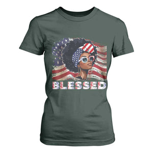 Blessed Black Queen Afro American Flag T Shirt For Women Patriotic Juneteenth 4th of July