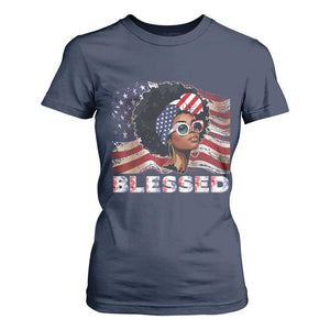 Blessed Black Queen Afro American Flag T Shirt For Women Patriotic Juneteenth 4th of July