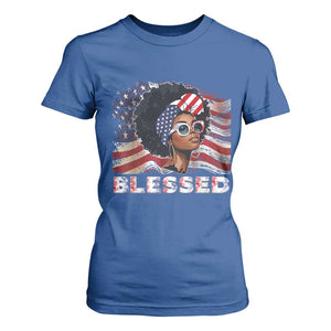 Blessed Black Queen Afro American Flag T Shirt For Women Patriotic Juneteenth 4th of July