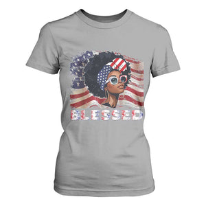 Blessed Black Queen Afro American Flag T Shirt For Women Patriotic Juneteenth 4th of July