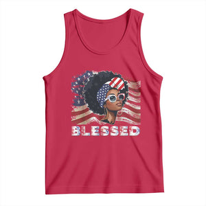 Blessed Black Queen Afro American Flag Tank Top Patriotic Juneteenth 4th of July
