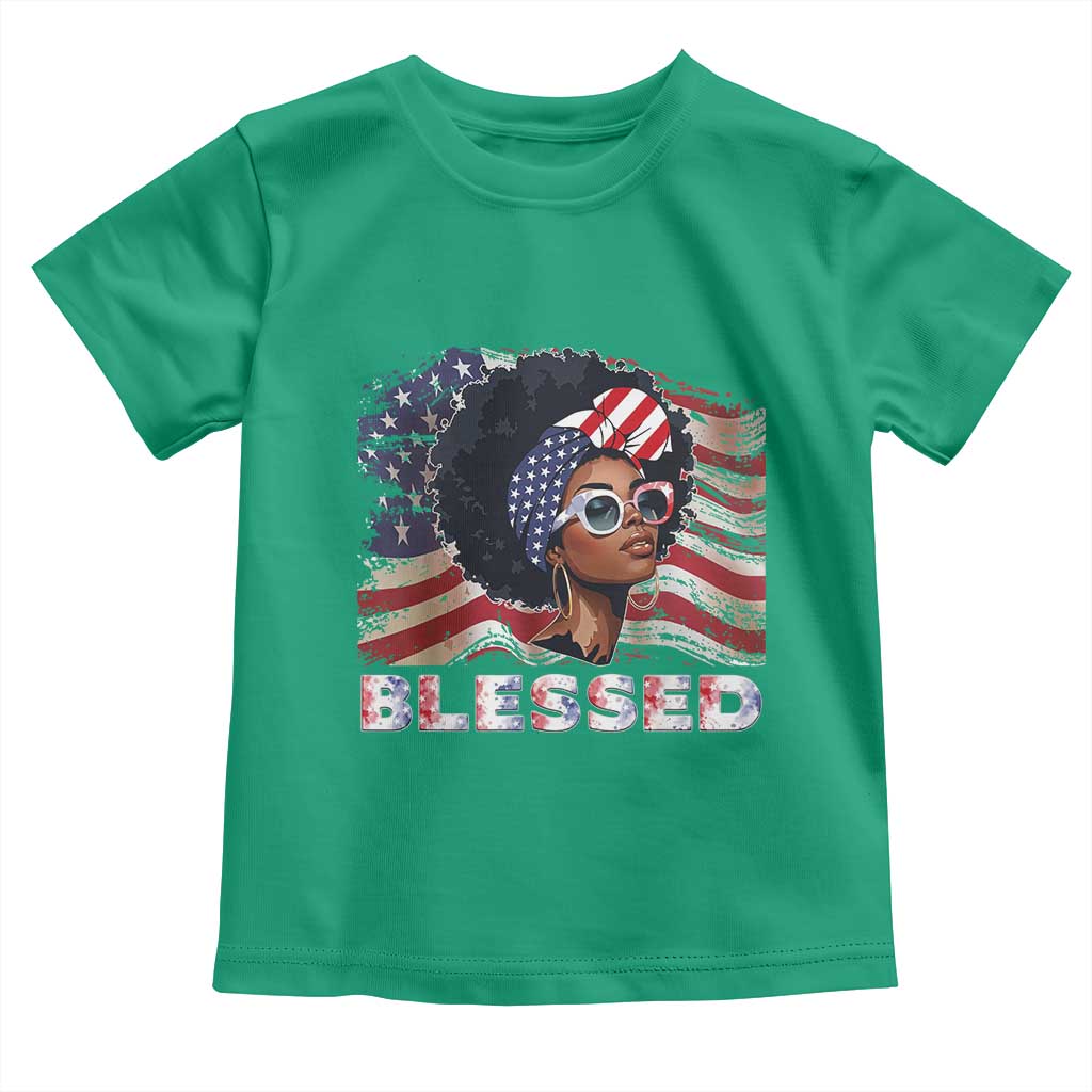 Blessed Black Queen Afro American Flag Toddler T Shirt Patriotic Juneteenth 4th of July