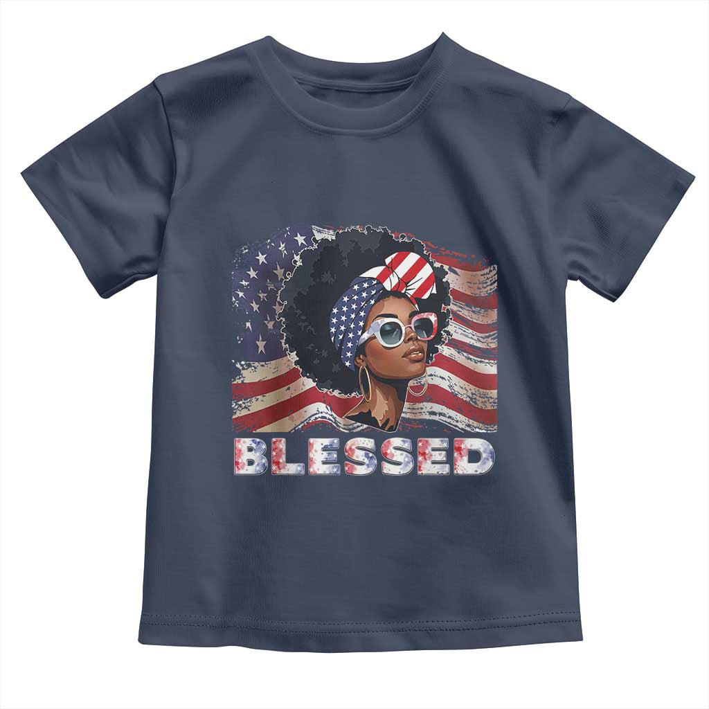 Blessed Black Queen Afro American Flag Toddler T Shirt Patriotic Juneteenth 4th of July
