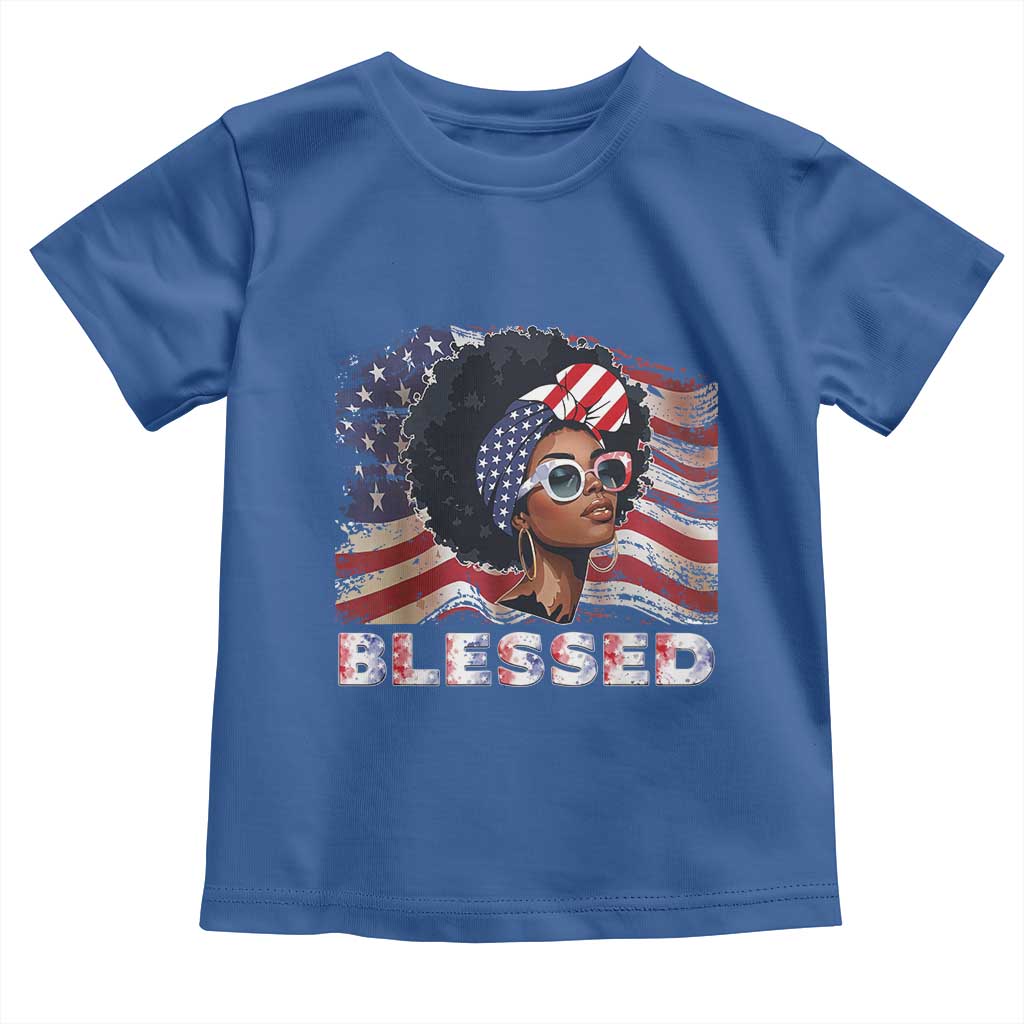 Blessed Black Queen Afro American Flag Toddler T Shirt Patriotic Juneteenth 4th of July
