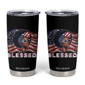 Blessed Black Queen Afro American Flag Tumbler Cup Patriotic Juneteenth 4th of July