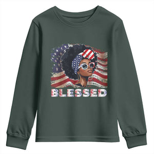 Blessed Black Queen Afro American Flag Youth Sweatshirt Patriotic Juneteenth 4th of July