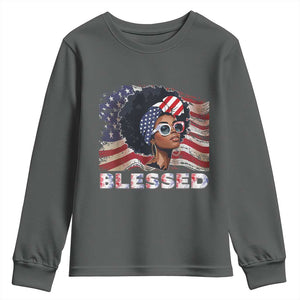 Blessed Black Queen Afro American Flag Youth Sweatshirt Patriotic Juneteenth 4th of July
