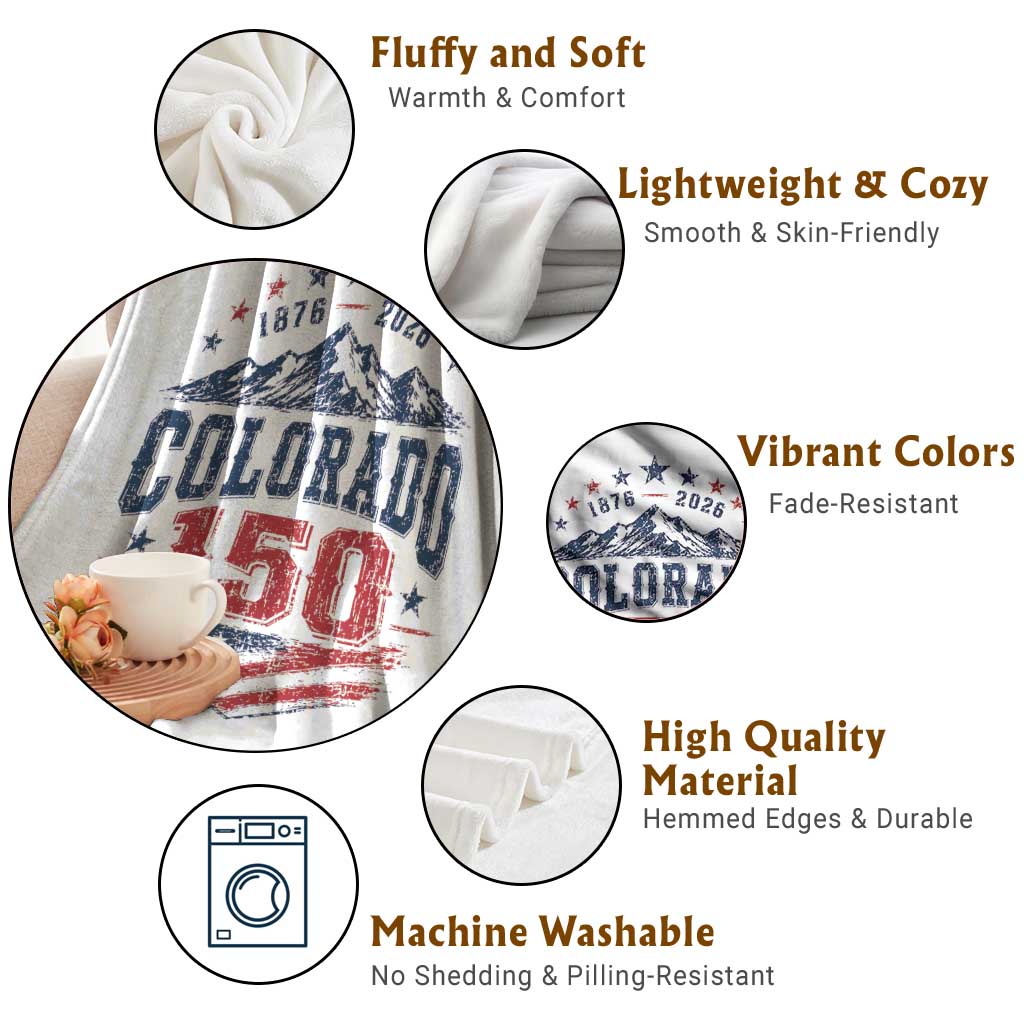 Colorado Rocky Mountains 150th Anniversary Throw Blanket Sesquicentennial 1876 2026 Patriotic Graphic TS02 Print Your Wear