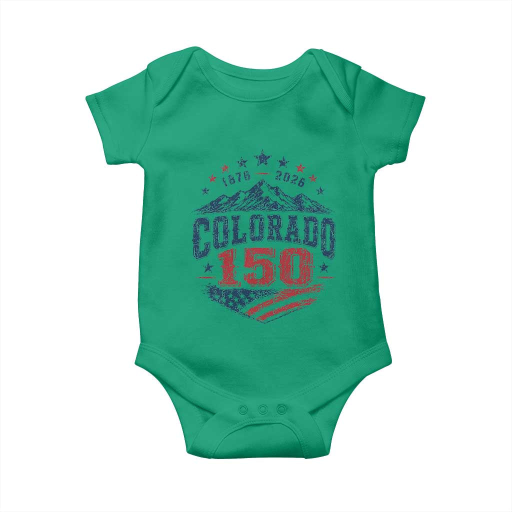 Colorado Rocky Mountains 150th Anniversary Baby Onesie Sesquicentennial 1876 2026 Patriotic Graphic TS02 Irish Green Print Your Wear