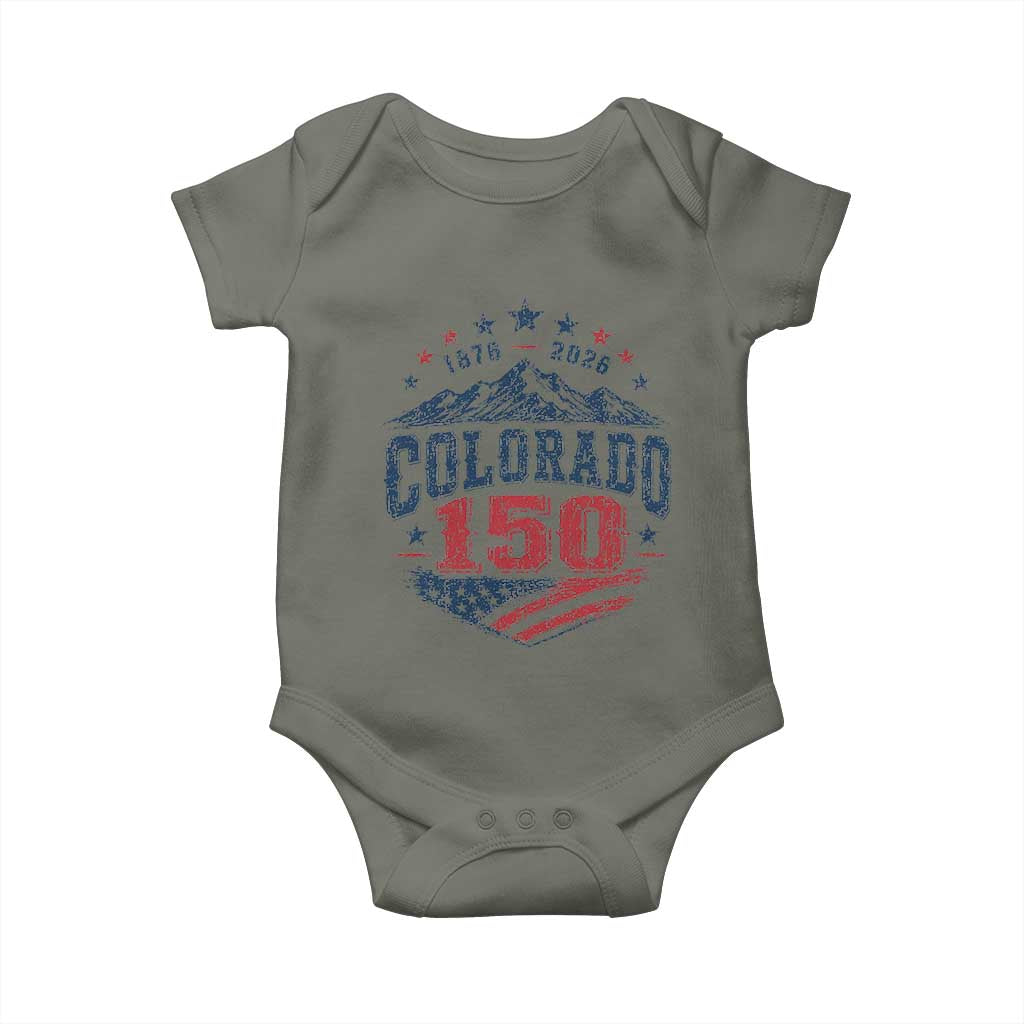Colorado Rocky Mountains 150th Anniversary Baby Onesie Sesquicentennial 1876 2026 Patriotic Graphic TS02 Military Green Print Your Wear