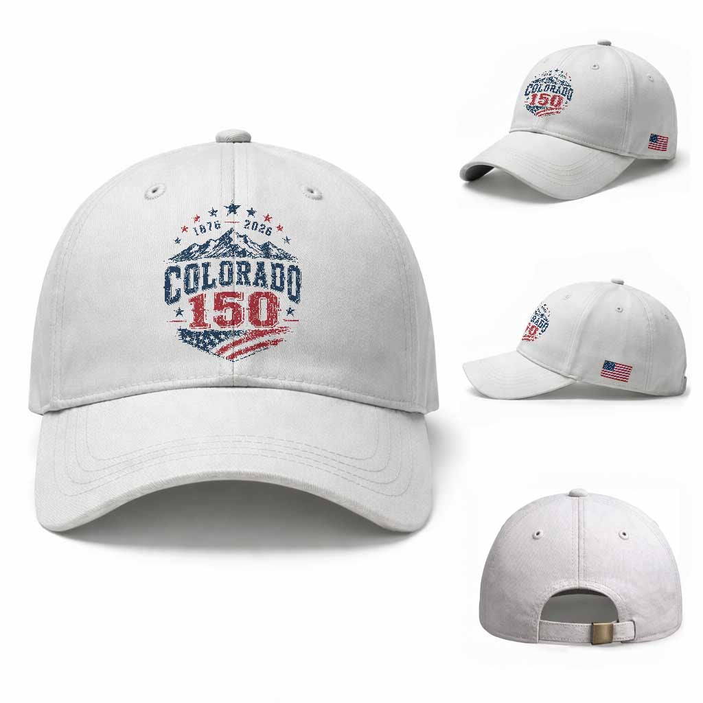 Colorado Rocky Mountains 150th Anniversary Baseball Cap Sesquicentennial 1876 2026 Patriotic Graphic TS02 Baseball Cap Universal Fit White Print Your Wear