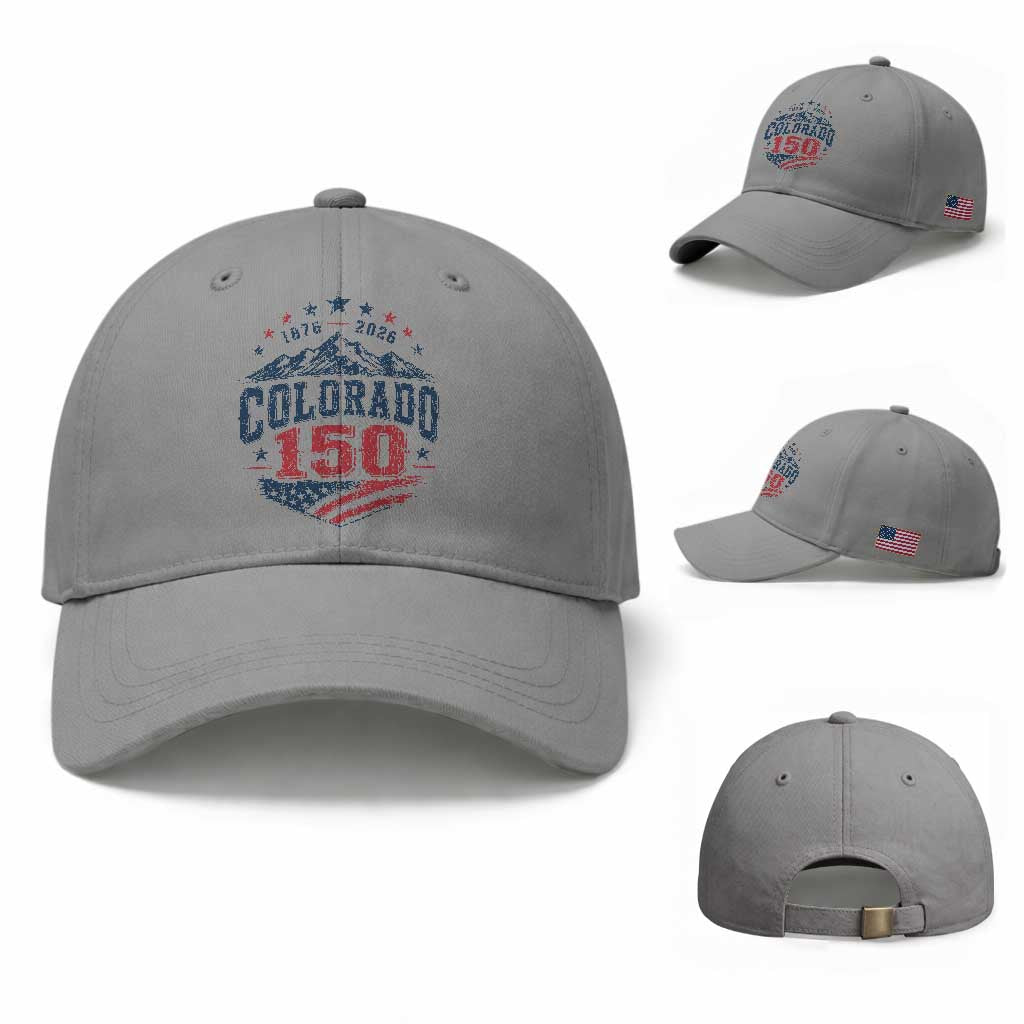 Colorado Rocky Mountains 150th Anniversary Baseball Cap Sesquicentennial 1876 2026 Patriotic Graphic TS02 Baseball Cap Universal Fit Sport Gray Print Your Wear