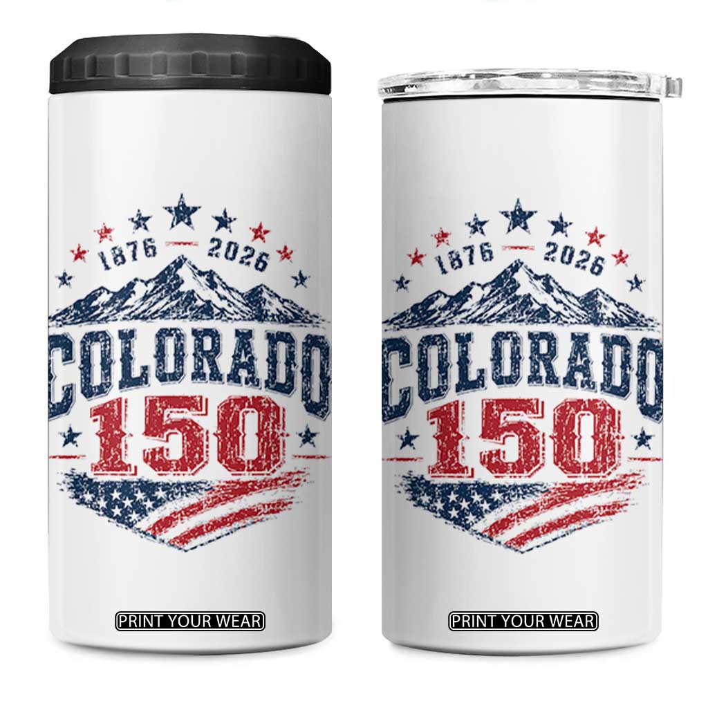 Colorado Rocky Mountains 150th Anniversary 4 in 1 Can Cooler Tumbler Sesquicentennial 1876 2026 Patriotic Graphic TS02 One Size: 16 oz White Print Your Wear