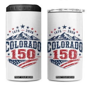 Colorado Rocky Mountains 150th Anniversary 4 in 1 Can Cooler Tumbler Sesquicentennial 1876 2026 Patriotic Graphic TS02 One Size: 16 oz White Print Your Wear