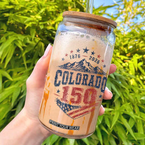 Colorado Rocky Mountains 150th Anniversary Glass Can Sesquicentennial 1876 2026 Patriotic Graphic TS02 White Print Your Wear