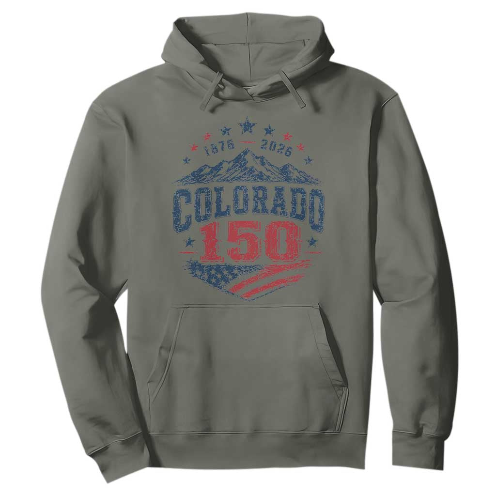 Colorado Rocky Mountains 150th Anniversary Hoodie Sesquicentennial 1876 2026 Patriotic Graphic TS02 Military Green Print Your Wear