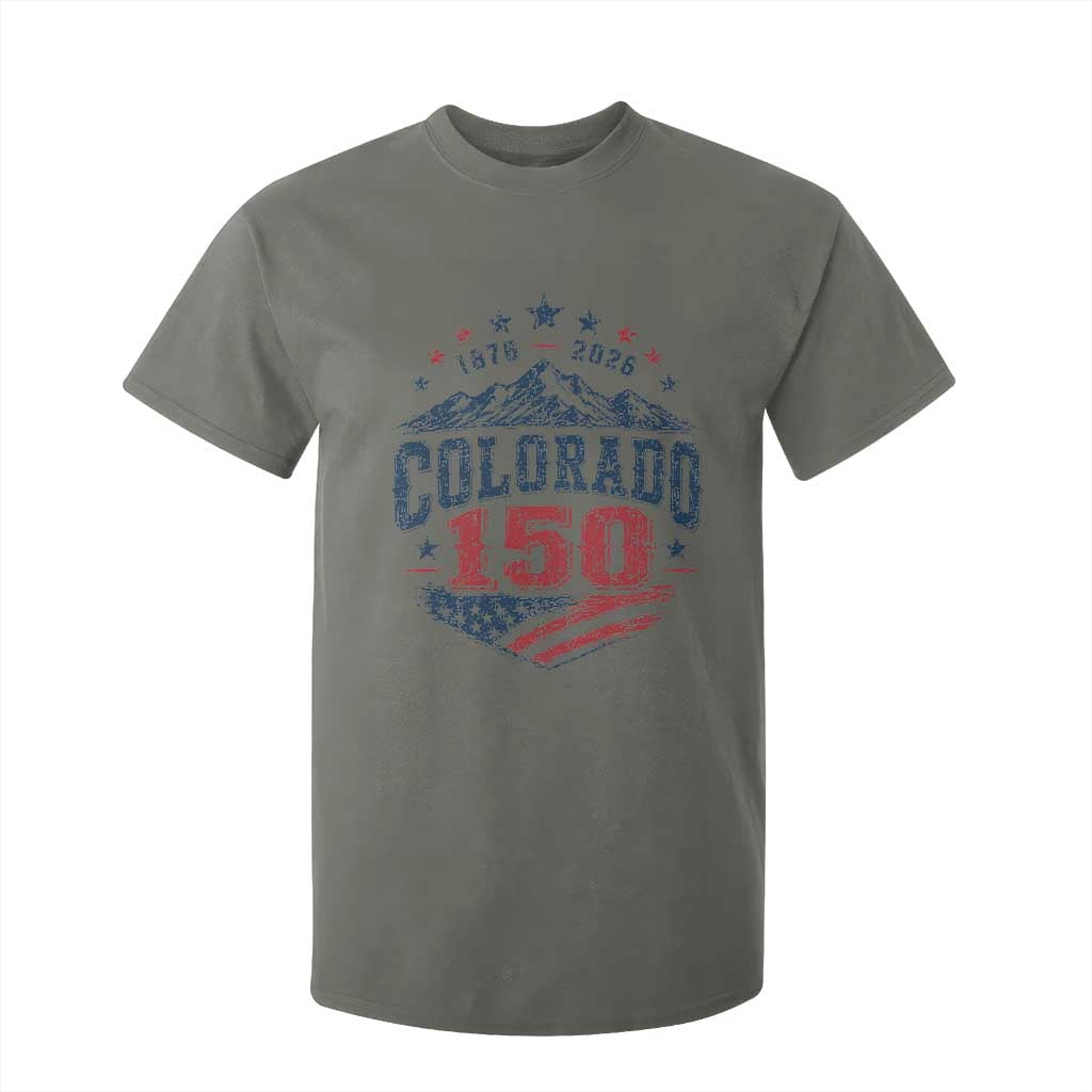 Colorado Rocky Mountains 150th Anniversary T Shirt For Kid Sesquicentennial 1876 2026 Patriotic Graphic TS02 Military Green Print Your Wear