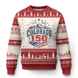 Colorado Rocky Mountains 150th Anniversary Ugly Christmas Sweater Sesquicentennial 1876 2026 Patriotic Graphic TS02 Beige Red Print Your Wear