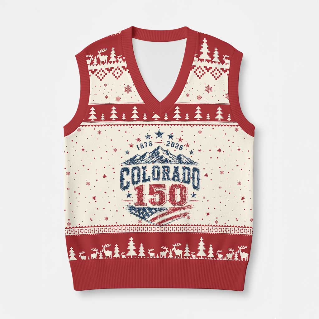 Colorado Rocky Mountains 150th Anniversary V-Neck Knit Sweater Vest Sesquicentennial 1876 2026 Patriotic Graphic TS02 Beige Red Print Your Wear