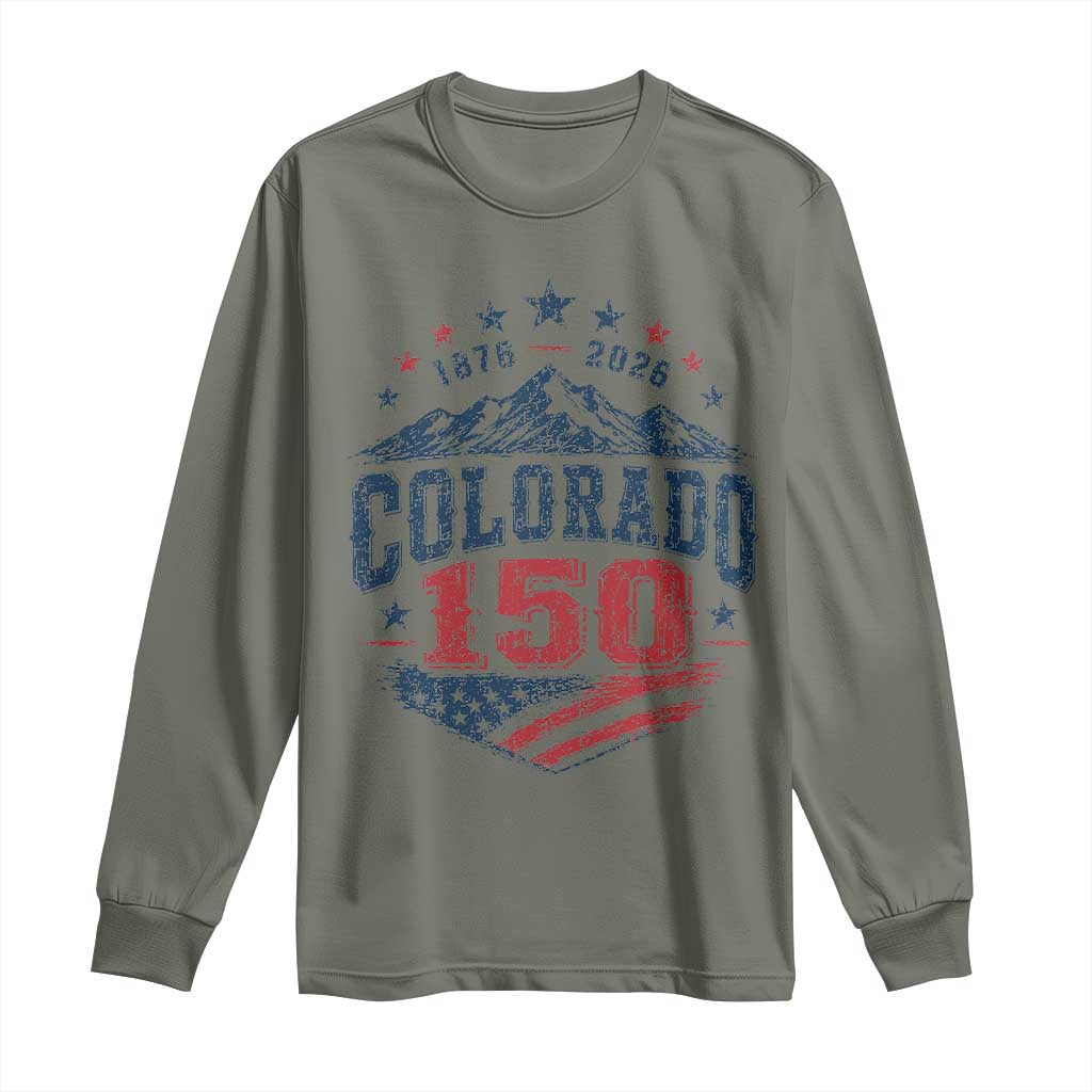 Colorado Rocky Mountains 150th Anniversary Long Sleeve Shirt Sesquicentennial 1876 2026 Patriotic Graphic TS02 Military Green Print Your Wear