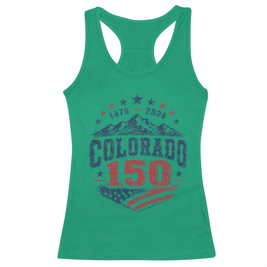 Colorado Rocky Mountains 150th Anniversary Racerback Tank Top Sesquicentennial 1876 2026 Patriotic Graphic TS02 Irish Green Print Your Wear