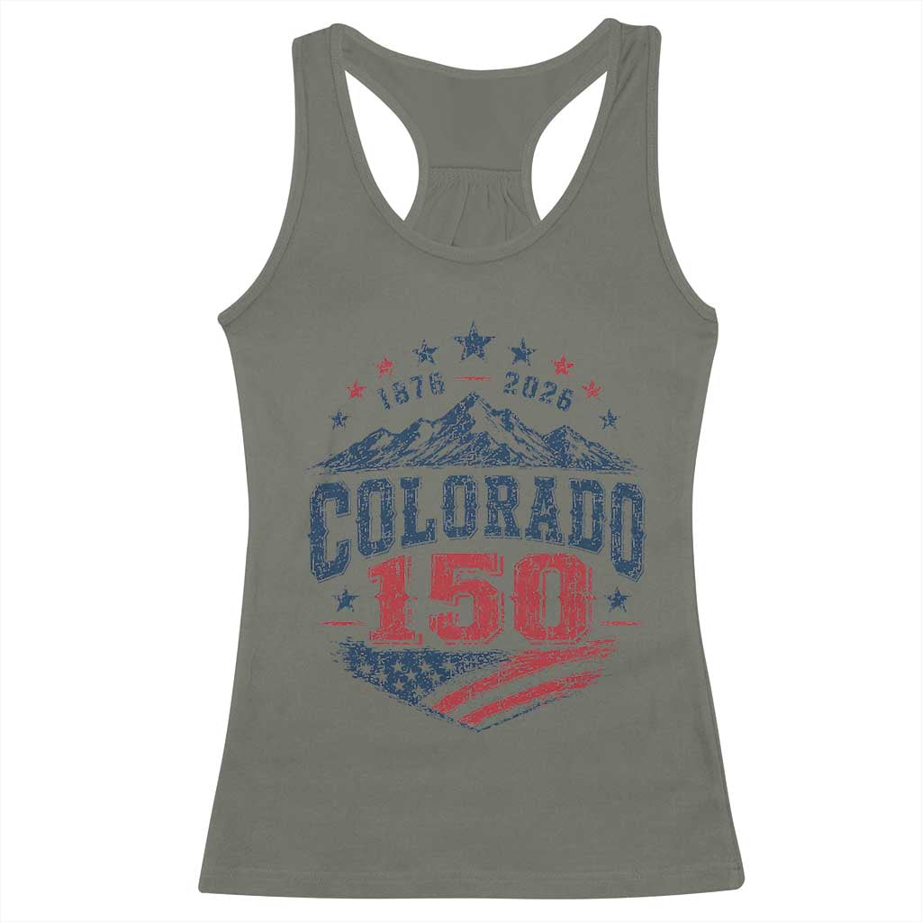 Colorado Rocky Mountains 150th Anniversary Racerback Tank Top Sesquicentennial 1876 2026 Patriotic Graphic TS02 Military Green Print Your Wear