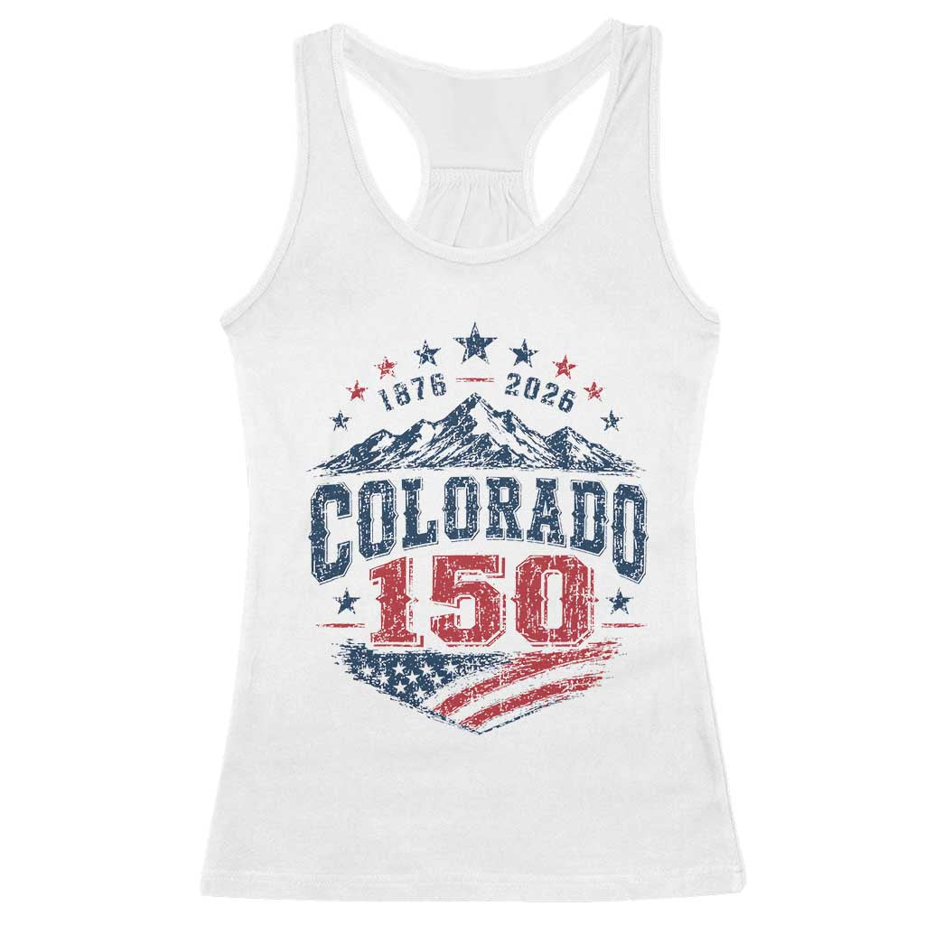 Colorado Rocky Mountains 150th Anniversary Racerback Tank Top Sesquicentennial 1876 2026 Patriotic Graphic TS02 White Print Your Wear