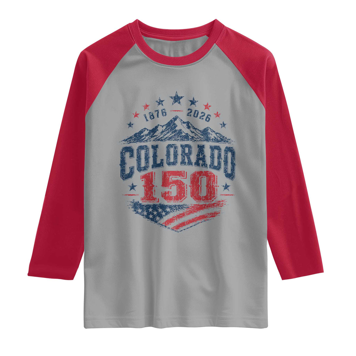 Colorado Rocky Mountains 150th Anniversary Raglan Shirt Sesquicentennial 1876 2026 Patriotic Graphic TS02 Sport Gray Red Print Your Wear