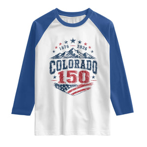 Colorado Rocky Mountains 150th Anniversary Raglan Shirt Sesquicentennial 1876 2026 Patriotic Graphic TS02 White Royal Print Your Wear