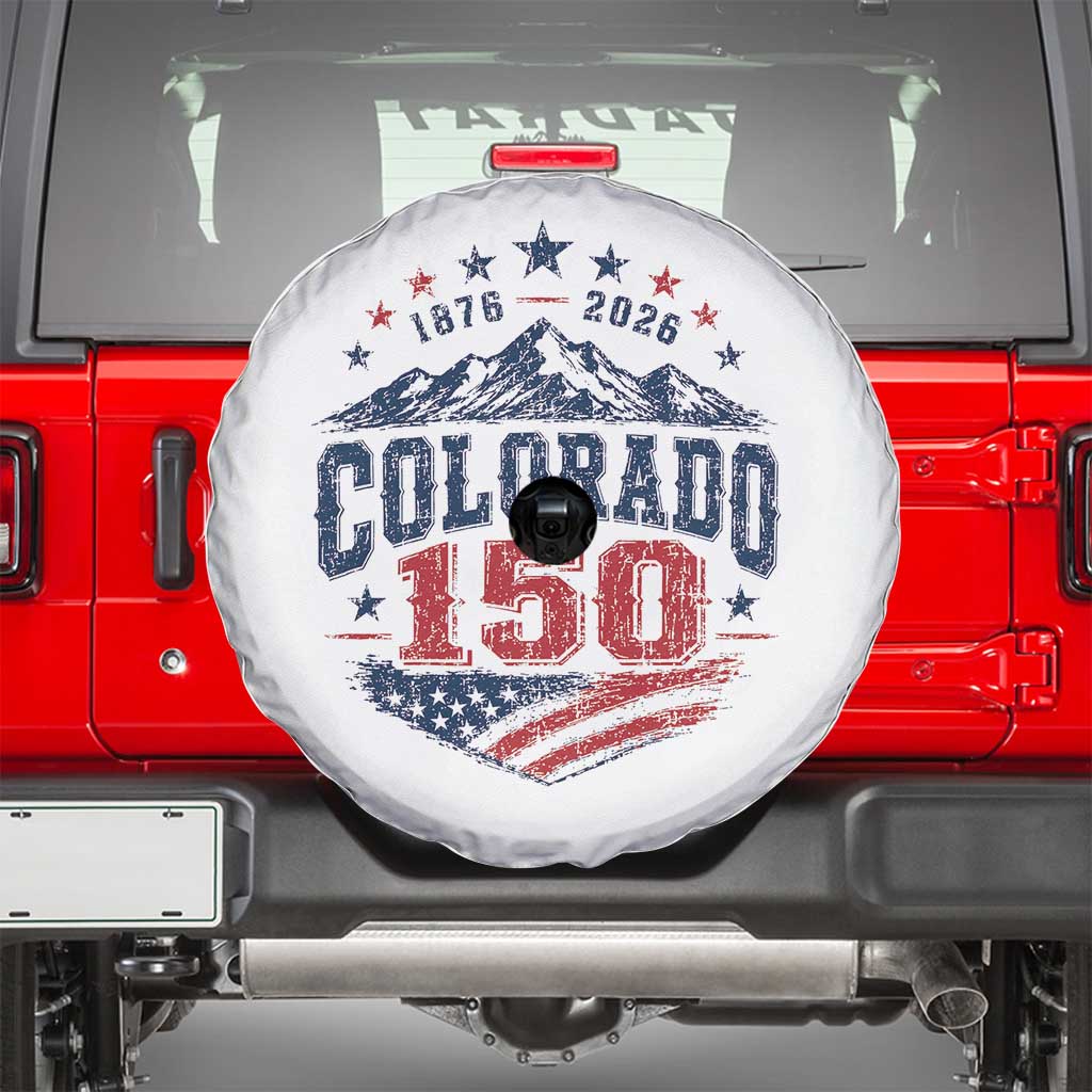 Colorado Rocky Mountains 150th Anniversary Spare Tire Cover Sesquicentennial 1876 2026 Patriotic Graphic TS02 White Print Your Wear