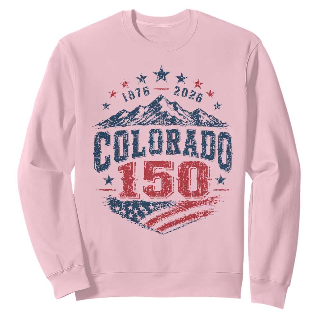 Colorado Rocky Mountains 150th Anniversary Sweatshirt Sesquicentennial 1876 2026 Patriotic Graphic TS02 Light Pink Print Your Wear