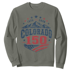 Colorado Rocky Mountains 150th Anniversary Sweatshirt Sesquicentennial 1876 2026 Patriotic Graphic TS02 Military Green Print Your Wear