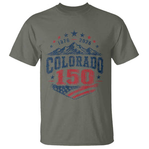 Colorado Rocky Mountains 150th Anniversary T Shirt Sesquicentennial 1876 2026 Patriotic Graphic TS02 Military Green Print Your Wear