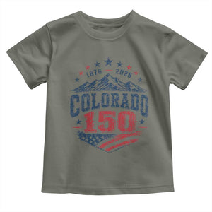 Colorado Rocky Mountains 150th Anniversary Toddler T Shirt Sesquicentennial 1876 2026 Patriotic Graphic TS02 Military Green Print Your Wear