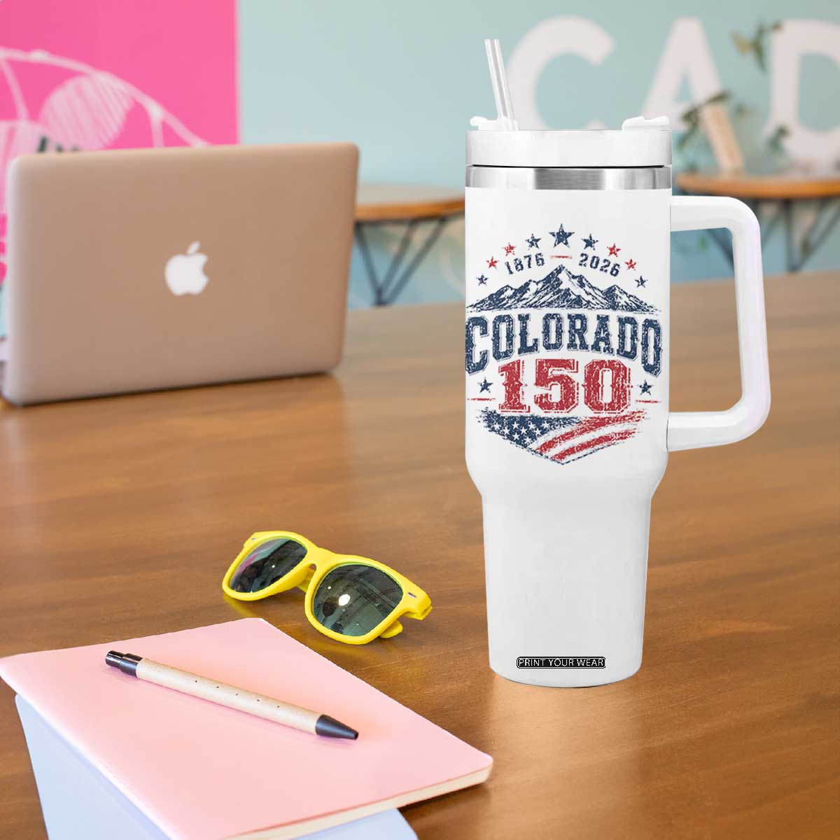Colorado Rocky Mountains 150th Anniversary Tumbler With Handle Sesquicentennial 1876 2026 Patriotic Graphic TS02 Print Your Wear