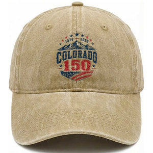 Colorado Rocky Mountains 150th Anniversary Washed Cotton Baseball Cap Sesquicentennial 1876 2026 Patriotic Graphic TS02 Print Your Wear