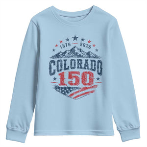 Colorado Rocky Mountains 150th Anniversary Youth Sweatshirt Sesquicentennial 1876 2026 Patriotic Graphic TS02 Light Blue Print Your Wear