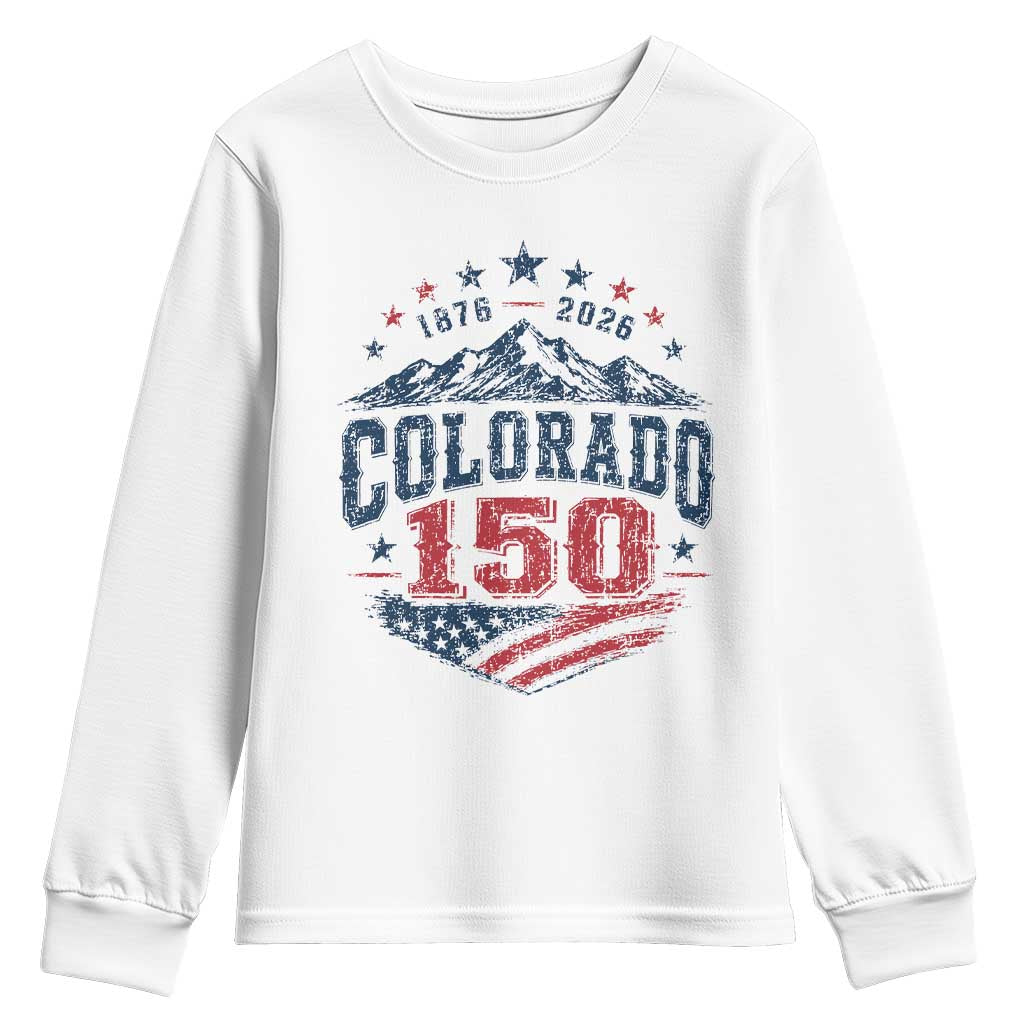 Colorado Rocky Mountains 150th Anniversary Youth Sweatshirt Sesquicentennial 1876 2026 Patriotic Graphic TS02 White Print Your Wear