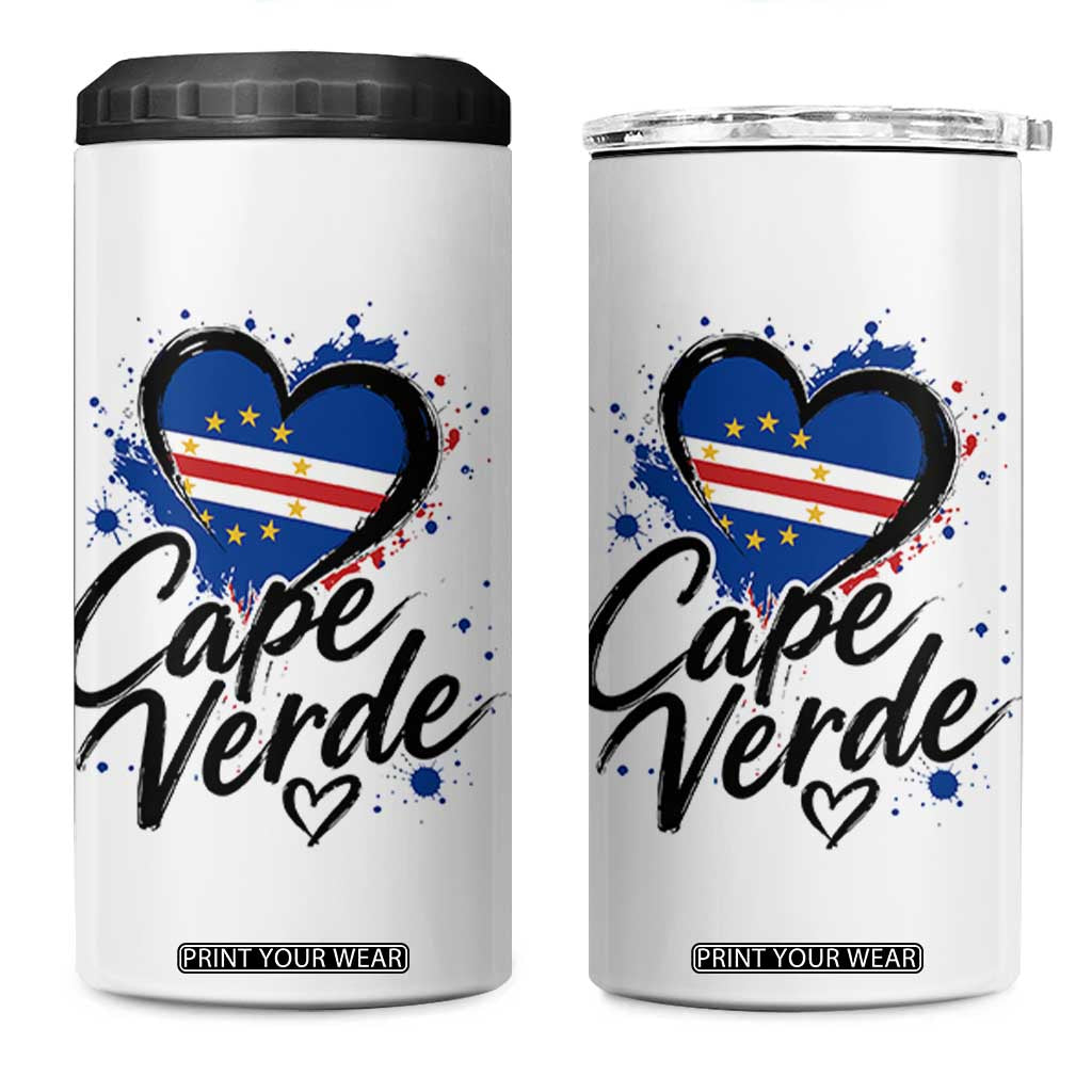 Cape Verde Flag Heart 4 in 1 Can Cooler Tumbler Cabo Verde Pride Verdean Love TS02 One Size: 16 oz White Print Your Wear