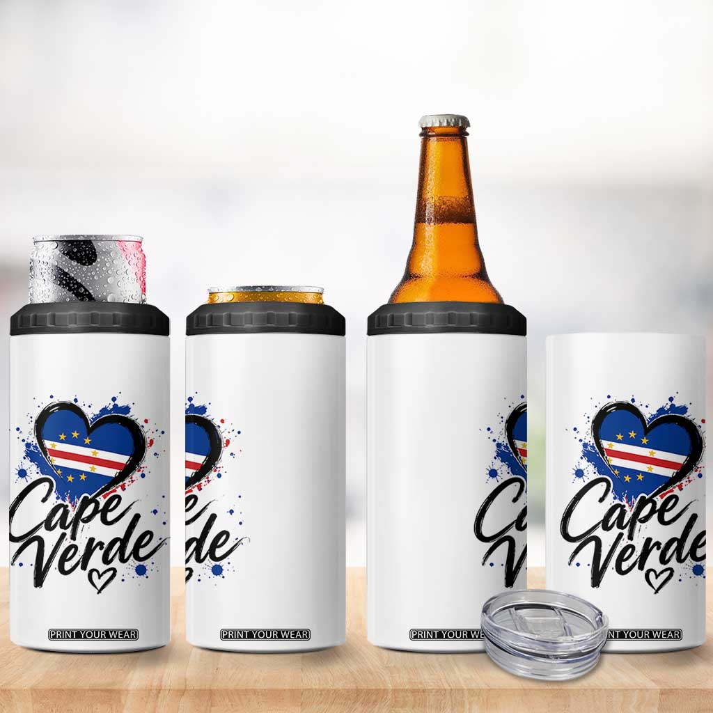 Cape Verde Flag Heart 4 in 1 Can Cooler Tumbler Cabo Verde Pride Verdean Love TS02 Print Your Wear