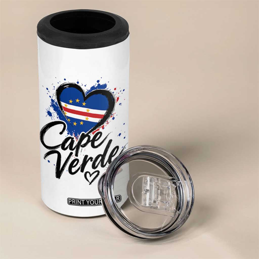Cape Verde Flag Heart 4 in 1 Can Cooler Tumbler Cabo Verde Pride Verdean Love TS02 Print Your Wear