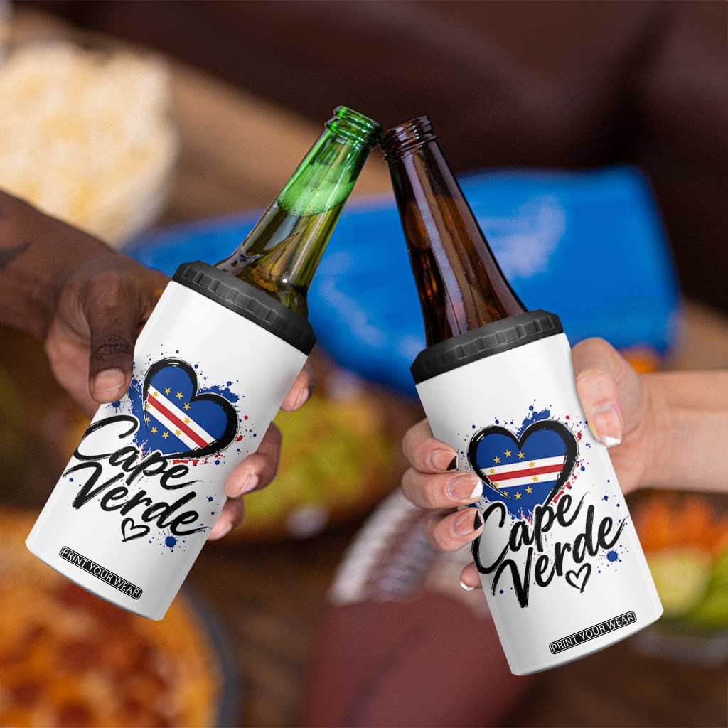 Cape Verde Flag Heart 4 in 1 Can Cooler Tumbler Cabo Verde Pride Verdean Love TS02 Print Your Wear