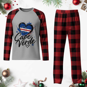 Cape Verde Flag Heart Plaid Pajama Set Cabo Verde Pride Verdean Love