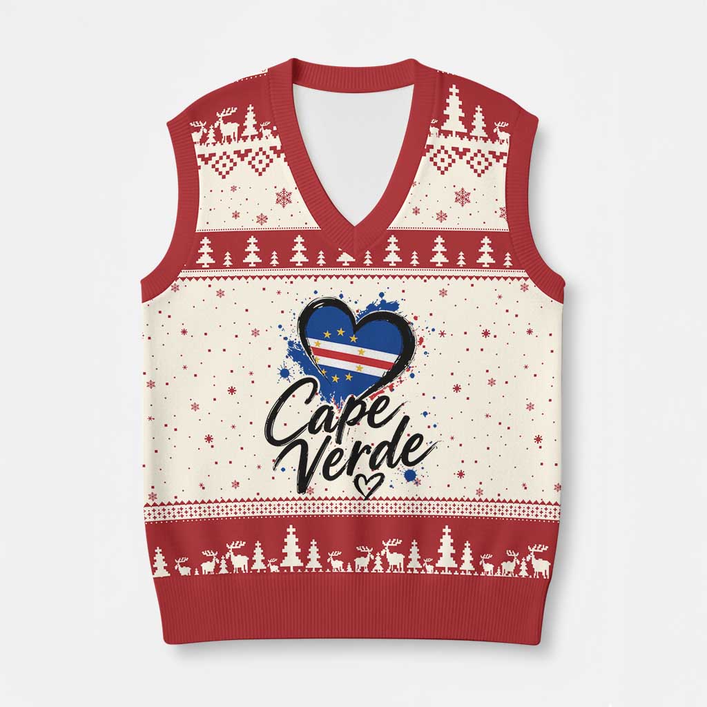 Cape Verde Flag Heart V-Neck Knit Sweater Vest Cabo Verde Pride Verdean Love