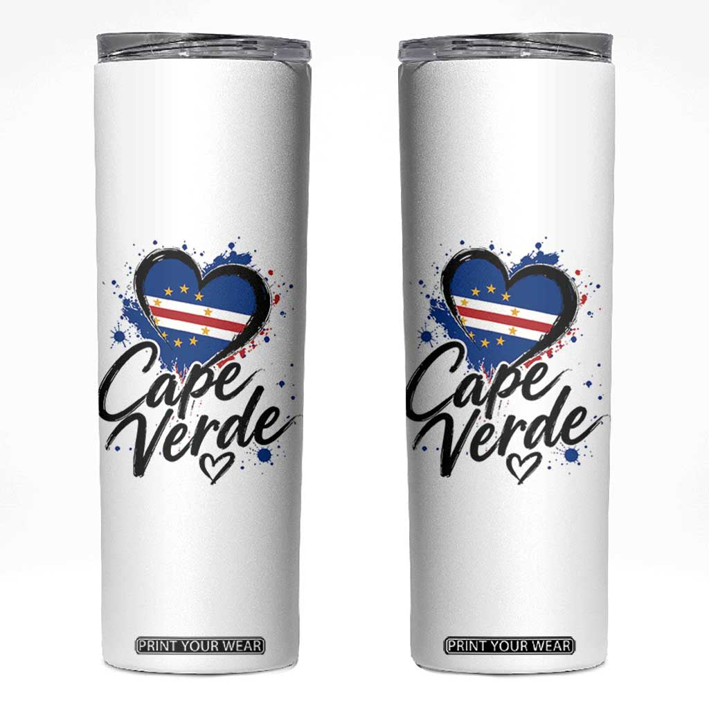 Cape Verde Flag Heart Skinny Tumbler Cabo Verde Pride Verdean Love TS02 White Print Your Wear