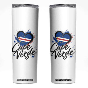 Cape Verde Flag Heart Skinny Tumbler Cabo Verde Pride Verdean Love TS02 White Print Your Wear