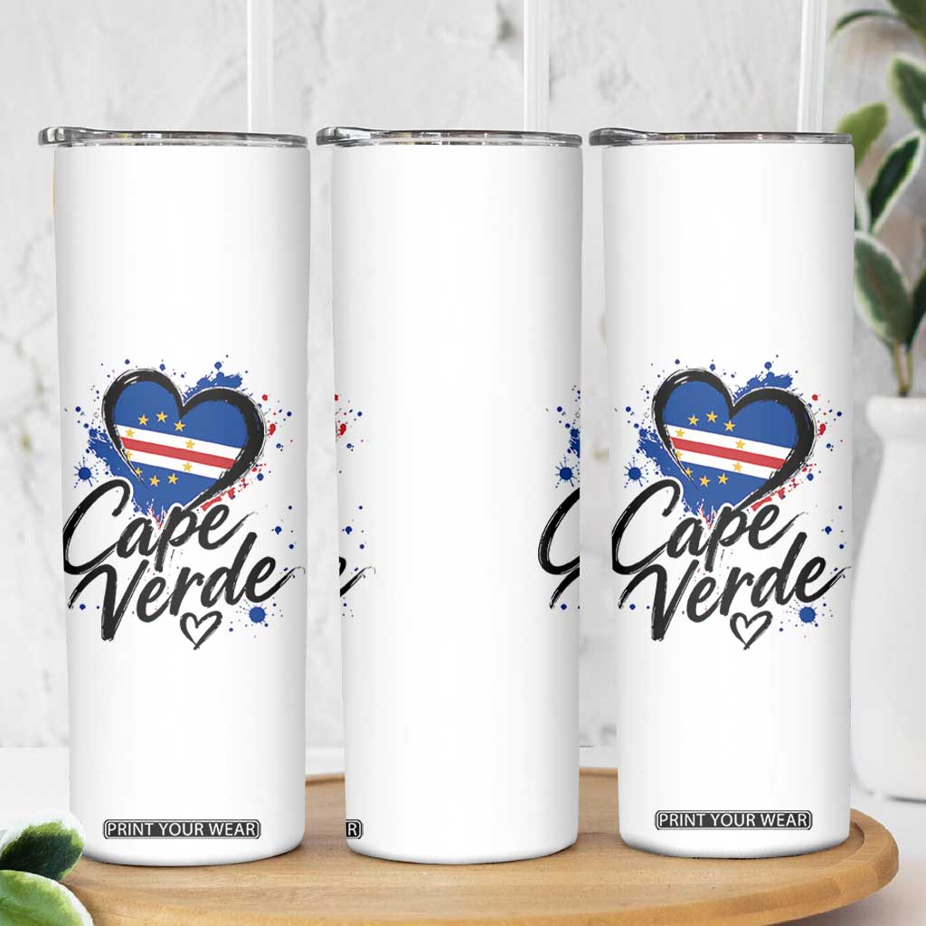 Cape Verde Flag Heart Skinny Tumbler Cabo Verde Pride Verdean Love TS02 Print Your Wear
